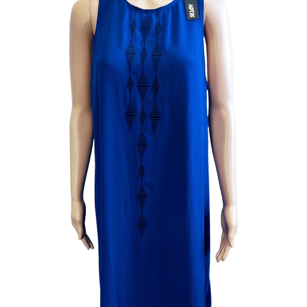 NWT APT. 9 HYPNOTIC BLUE DIAMOND PRINT ACCENT SLEEVELESS SHIFT DRESS SIZE LARGE